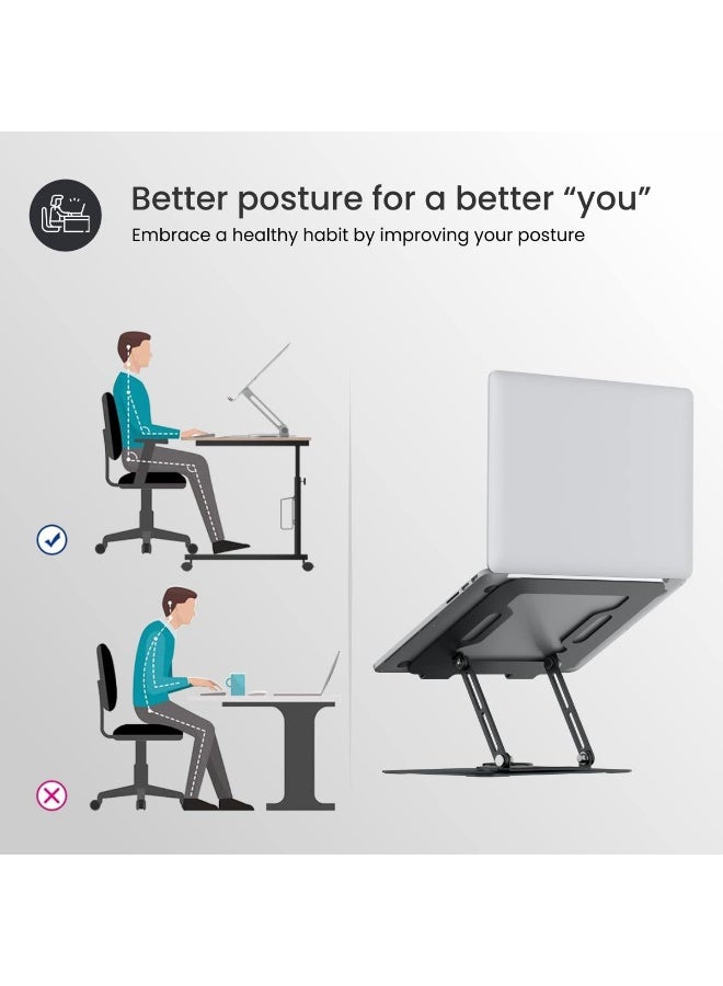 بورترونيكس Portronics My Buddy K9 - Portable Laptop Stand - Adjustable Elevation Levels - Ventilated Anti-Slip Design - 360-degree Rotating Base(Black) - Image 2